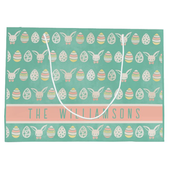 Cute Vintage Easter Eggs Personalized  Large Gift Bag (Back)
