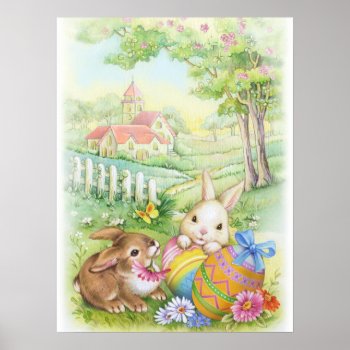 Cute Vintage Easter Poster With Church by patrickhoenderkamp at Zazzle