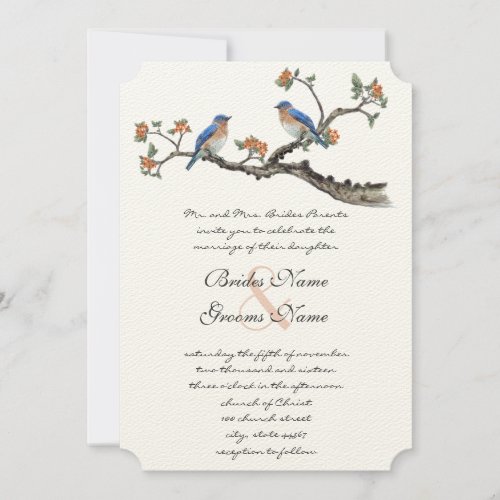 Cute Vintage Eastern Bluebirds Wedding Invitations