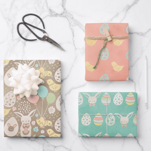 Cute Vintage Eggs Chicks Flower Happy Easter Wrapping Paper Sheets