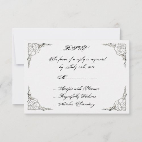 Cute Vintage Elegant Classy Rose Silver RSVP Cards