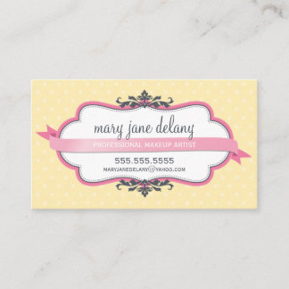 CUTE VINTAGE elegant polka dot pink pastel yellow Business Card