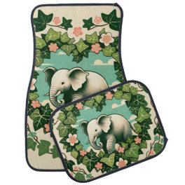 Cute Vintage Elephant Lovers Cottagecore Car Floor Mat