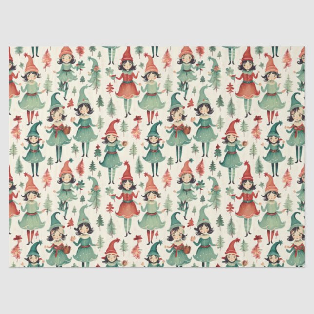 Cute Vintage Elves Christmas Seasonal  Tissue Paper (Front)
