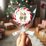 Cute Vintage Elves Holly Jolly Custom Christmas  Classic Round Sticker<br><div class="desc">These cute Christmas stickers feature an adorable pair of vintage looking Christmas elves dressed in festive costumes and wishing everyone a Holly Jolly Christmas.  Personalize by adding your name(s).  Makes an adorable holiday gift tag!</div>