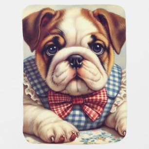 Cute Vintage English Bulldog Art Baby Blanket