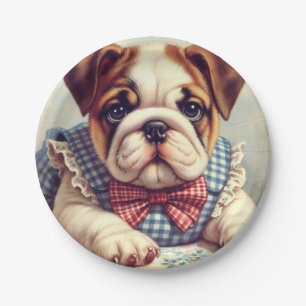 Cute Vintage English Bulldog Art Paper Plates
