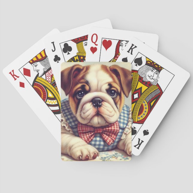 Cute Vintage English Bulldog Art Poker Cards (Back)