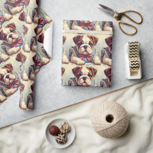 Cute Vintage English Bulldog Art Wrapping Paper