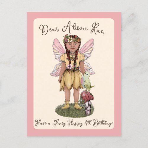 Cute Vintage Fairy Happy Fourth Birthday Party  Postcard