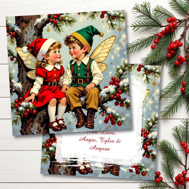 Cute Vintage Fairy Kids Personalized Christmas Holiday Card (Creator Uploaded)