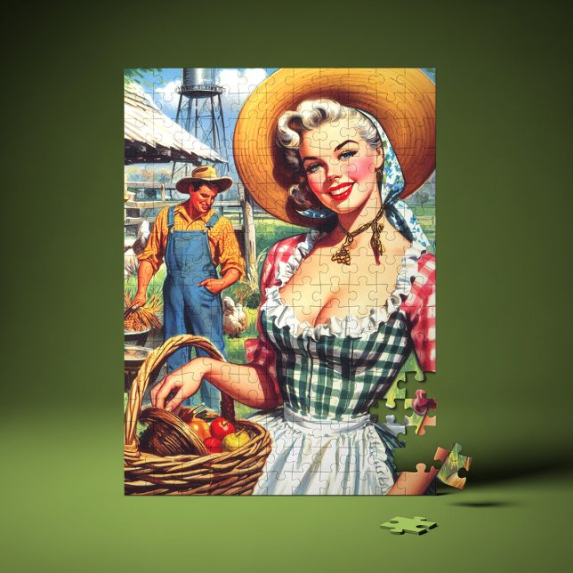 Cute Vintage Farmer Pinup Jigsaw Puzzle (Creator Uploaded)