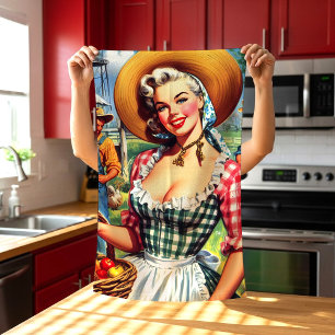 Cute Vintage Farmer Pinup Kitchen Towel