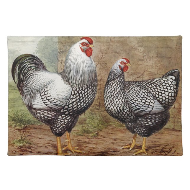 Cute vintage Farmhouse rooster hen placemats (Front)