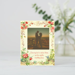 CUTE VINTAGE FLORAL FRAME WITH SWEET LOVE QUOTE POSTCARD