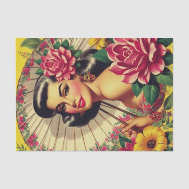Cute Vintage Floral Girl Tissue Paper (Front)