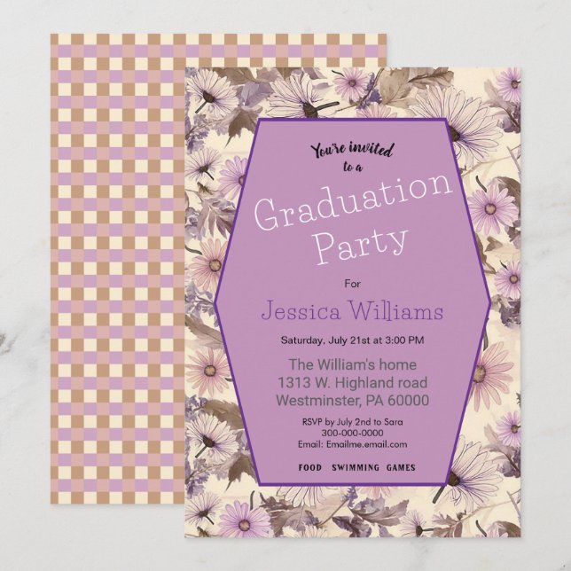 Cute Vintage Floral Graduation  Invitation (Front/Back)