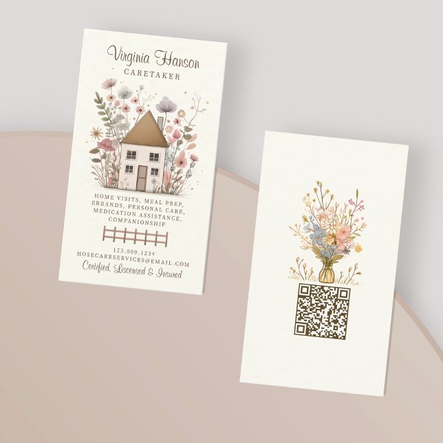 Cute Vintage Floral House Caregiver Services Business Card (Creator Uploaded)