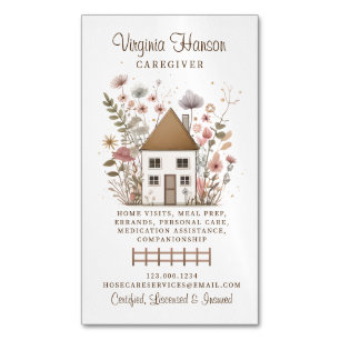 Cute Vintage Floral House Caregiver Services Business Card Magnet