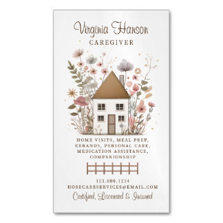 Cute Vintage Floral House Caregiver Services  Business Card Magnet