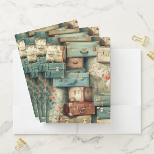CUTE VINTAGE FLORAL TRAVEL SUITCASES POCKET FOLDER