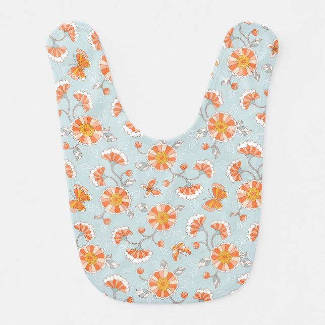 Cute Vintage Flower Butterfly Pattern Baby Bib (Front)