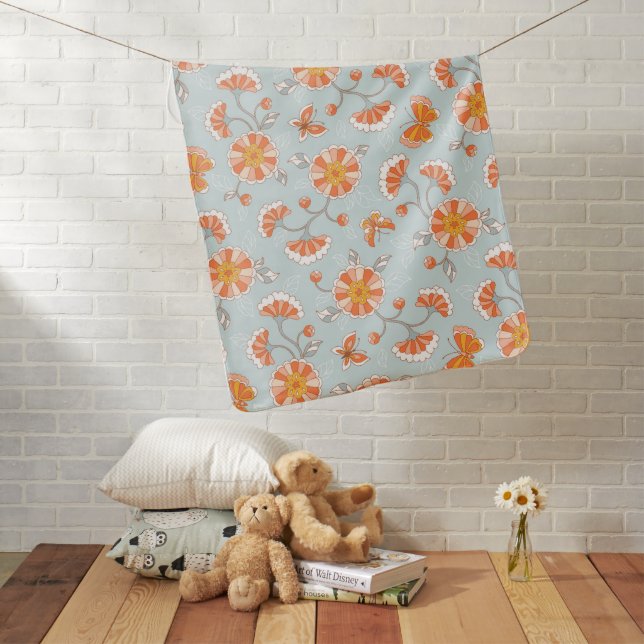 Cute Vintage Flower Butterfly Pattern Baby Blanket (In Situ)