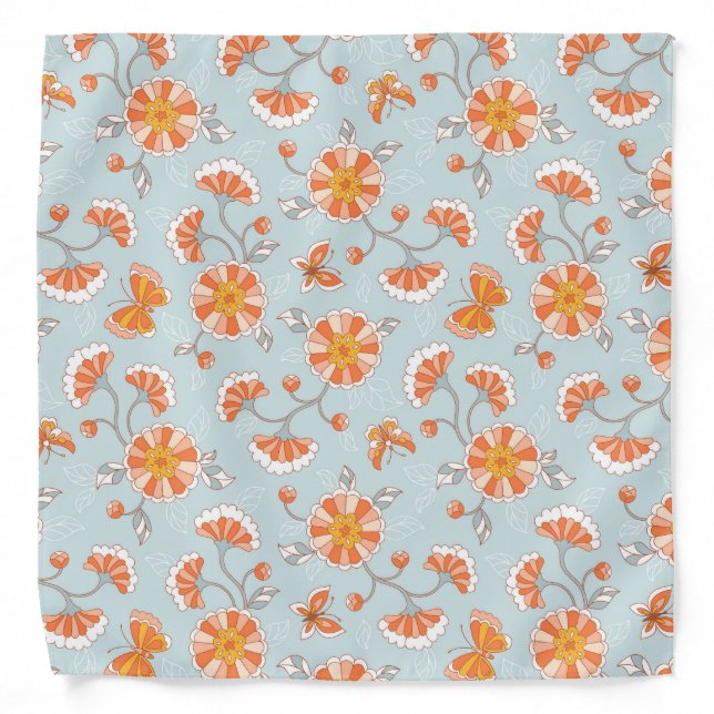 Cute Vintage Flower Butterfly Pattern Bandana (Front)