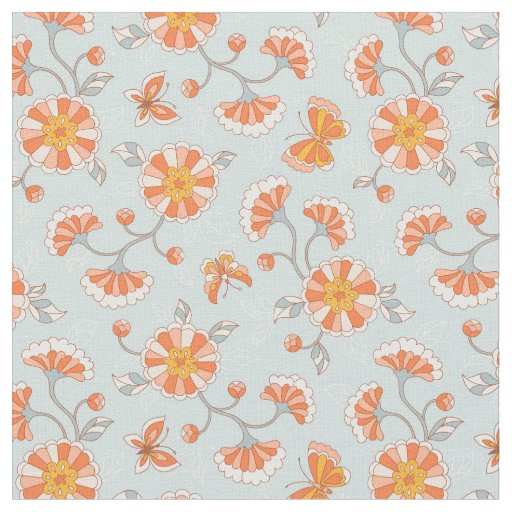 Cute Vintage Flower Butterfly Pattern Fabric