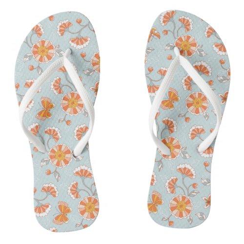 Cute Vintage Flower Butterfly Pattern Flip Flops