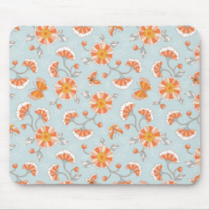 Cute Vintage Flower Butterfly Pattern Mouse Pad