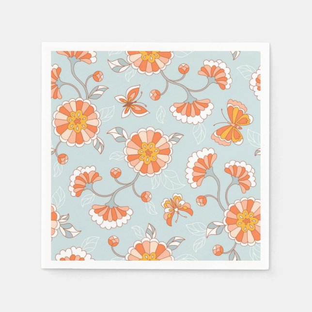 Cute Vintage Flower Butterfly Pattern Napkins (Front)