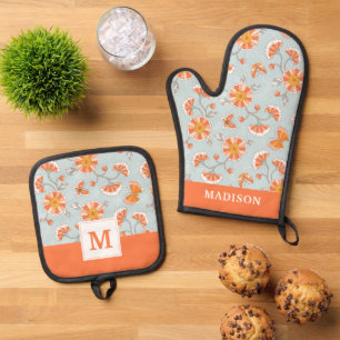 Cute Vintage Flower Butterfly Pattern Oven Mitt & Pot Holder Set