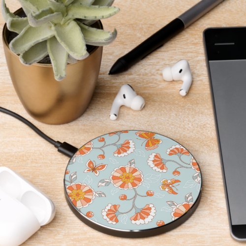 Cute Vintage Flower Butterfly Pattern Wireless Charger