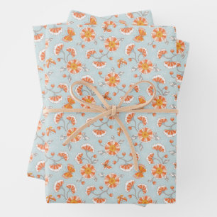 Cute Vintage Flower Butterfly Pattern Wrapping Paper Sheets