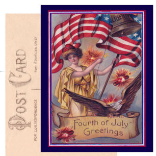 Cute Vintage Fourth of July Patriotic Lady Liberty Postcard