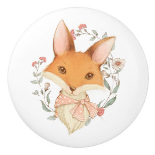 Cute Vintage Fox Pink Floral Ceramic Knob