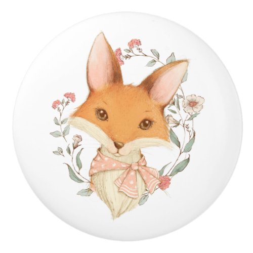 Cute Vintage Fox Pink Floral Ceramic Knob