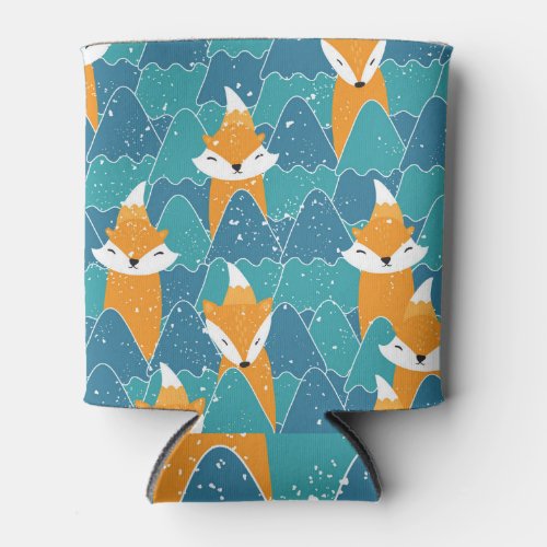 Cute Vintage Foxes Illustration Can Cooler