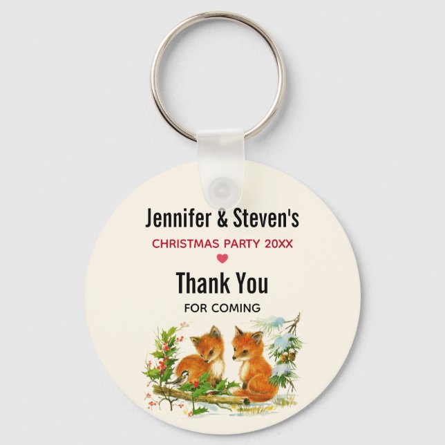 Cute Vintage Foxes Retro Christmas Favor Keychain (Front)