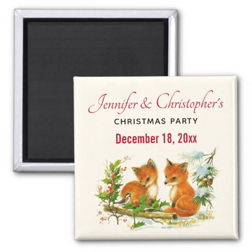 Cute Vintage Foxes Retro Christmas Save the Date Magnet