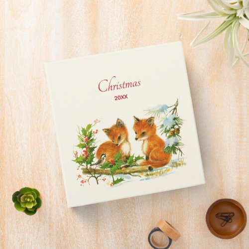 Cute Vintage Foxes Retro Christmas Scene 3 Ring Binder