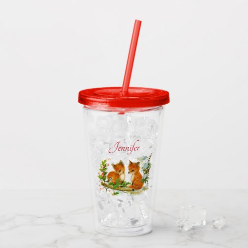 Cute Vintage Foxes Retro Christmas Scene Acrylic Tumbler