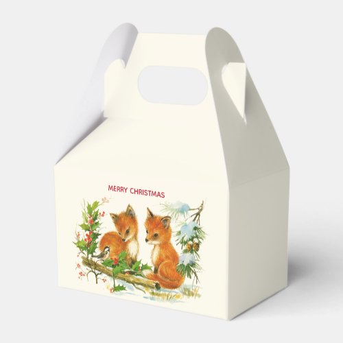 Cute Vintage Foxes Retro Christmas Scene Favor Boxes