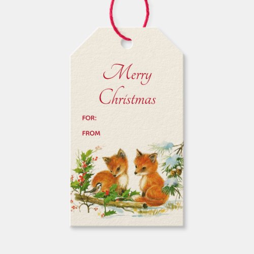 Cute Vintage Foxes Retro Christmas Scene Gift Tags