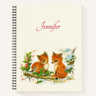 Cute Vintage Foxes Retro Christmas Scene Notebook