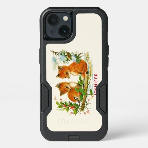 Cute Vintage Foxes Retro Christmas Scene iPhone 13 Case