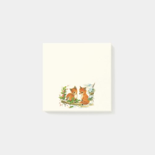 Cute Vintage Foxes Retro Christmas Scene Post_it Notes