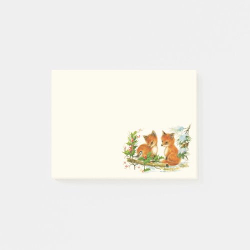 Cute Vintage Foxes Retro Christmas Scene Post_it Notes