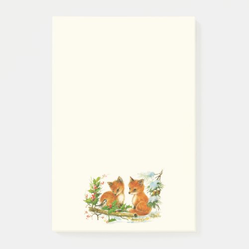 Cute Vintage Foxes Retro Christmas Scene Post_it Notes